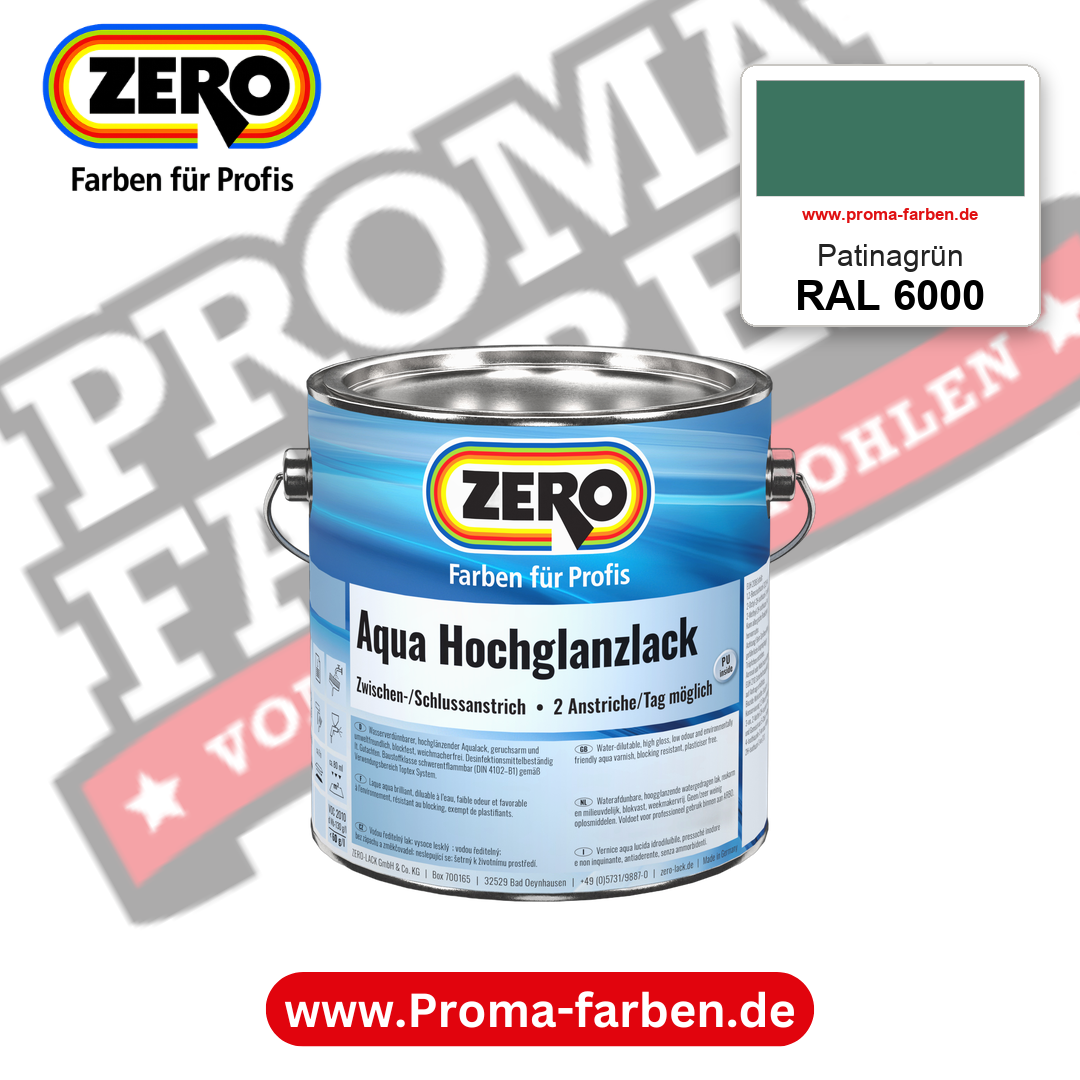 ZERO Aqua Hochglanzlack RAL 6000 Patinagrün – im ZERO-MiX-System, online kaufen bei Proma Farben