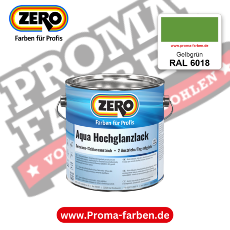 ZERO Aqua Hochglanzlack RAL 6018 Gelbgrün – im ZERO-MiX-System, online kaufen bei Proma Farben