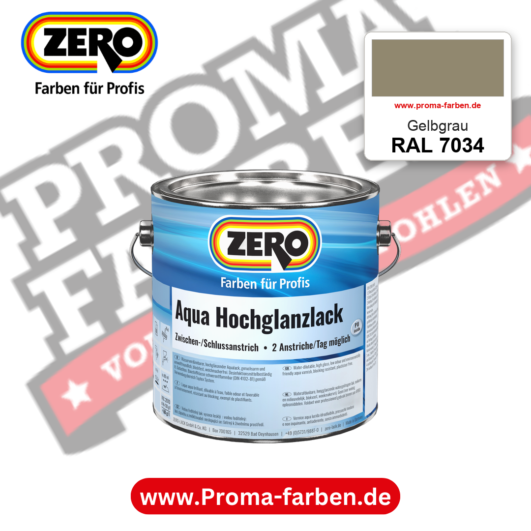 ZERO Aqua Hochglanzlack RAL 7034 Gelbgrau – im ZERO-MiX-System, online kaufen bei Proma Farben