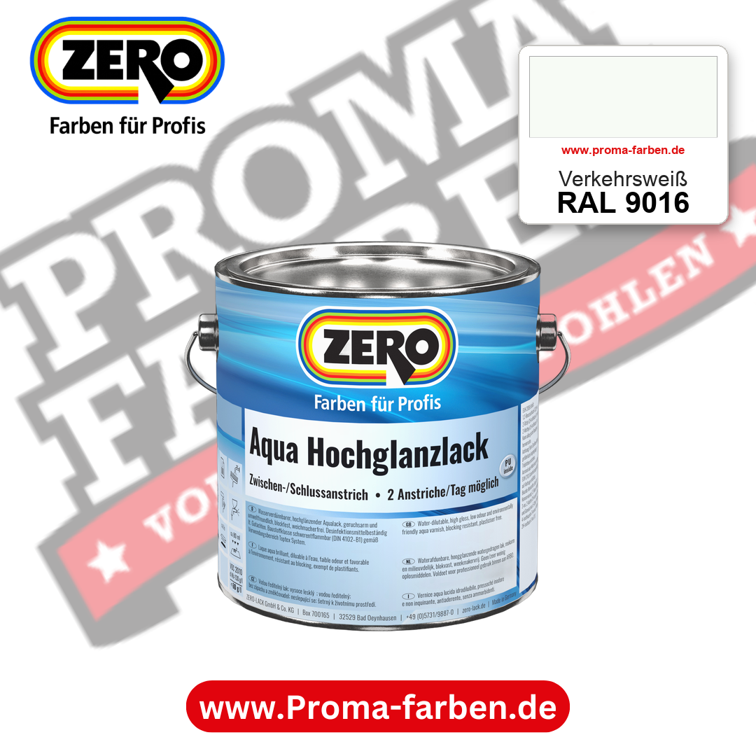 ZERO Aqua Hochglanzlack RAL 9016 Verkehrsweiß – im ZERO-MiX-System, online kaufen bei Proma Farben