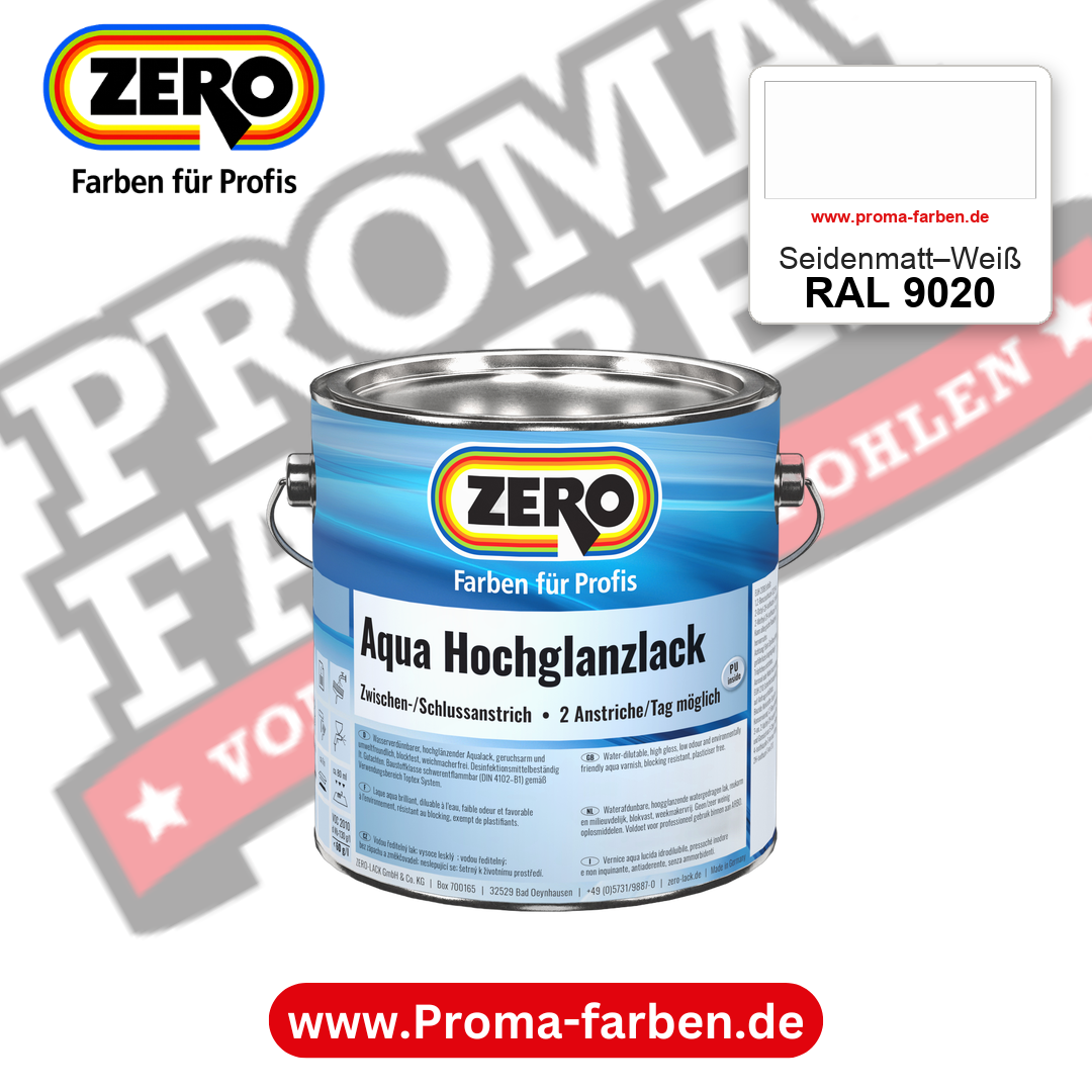 ZERO Aqua Hochglanzlack RAL 9020 Seidenmatt–Weiß – im ZERO-MiX-System, online kaufen bei Proma Farben