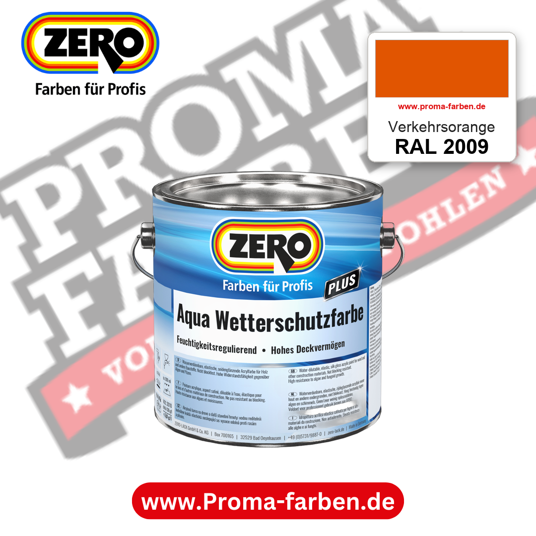 ZERO Aqua Wetterschutzfarbe RAL 2009 Verkehrsorange – im ZERO-MiX-System, online kaufen bei Proma Farben