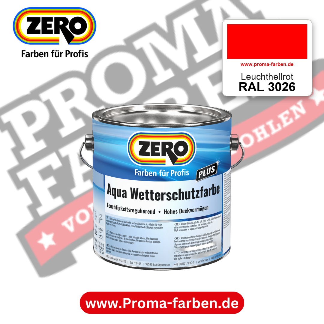 ZERO Aqua Wetterschutzfarbe RAL 3026 Leuchthellrot – im ZERO-MiX-System, online kaufen bei Proma Farben