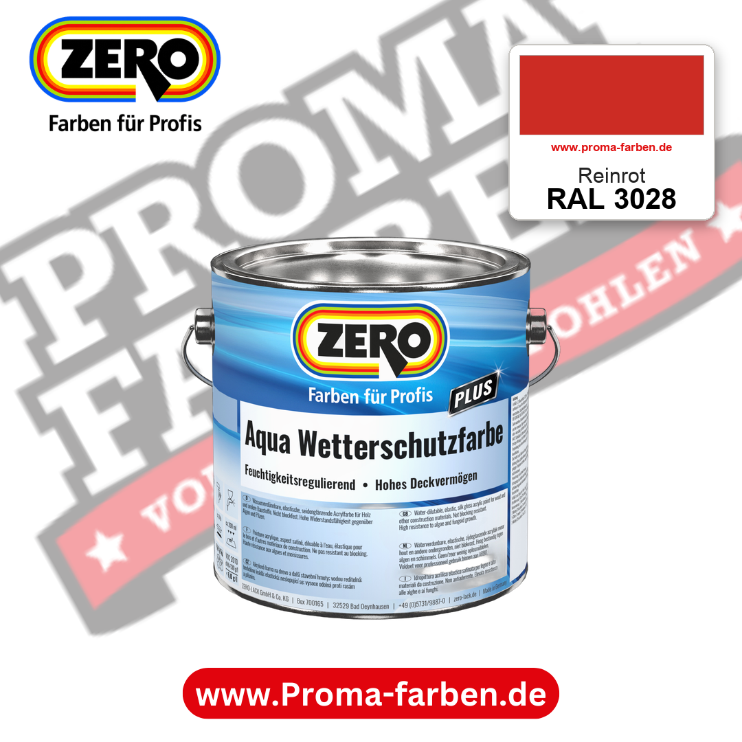 ZERO Aqua Wetterschutzfarbe RAL 3028 Reinrot – im ZERO-MiX-System, online kaufen bei Proma Farben