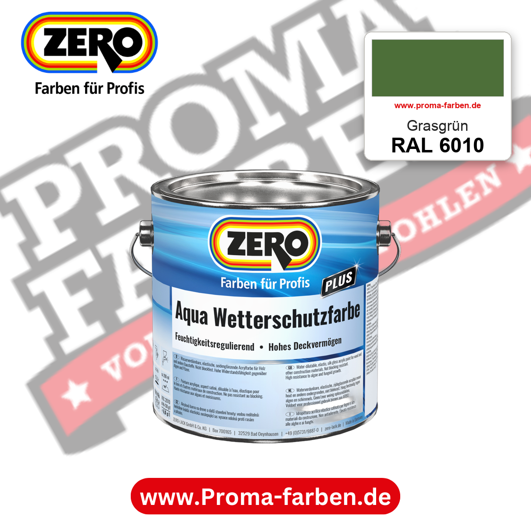 ZERO Aqua Wetterschutzfarbe RAL 6010 Grasgrün – im ZERO-MiX-System, online kaufen bei Proma Farben