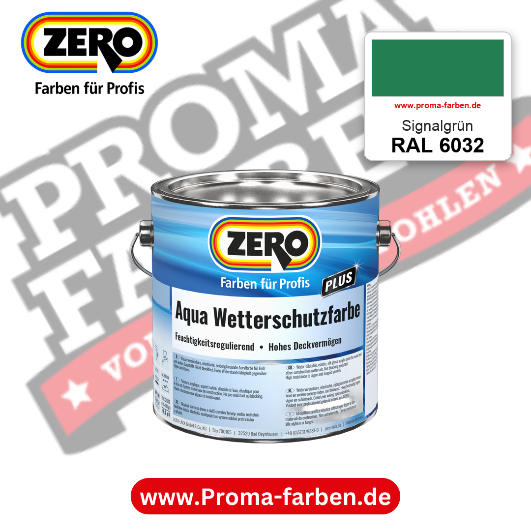 ZERO Aqua Wetterschutzfarbe RAL 6032 Signalgrün – im ZERO-MiX-System, online kaufen bei Proma Farben