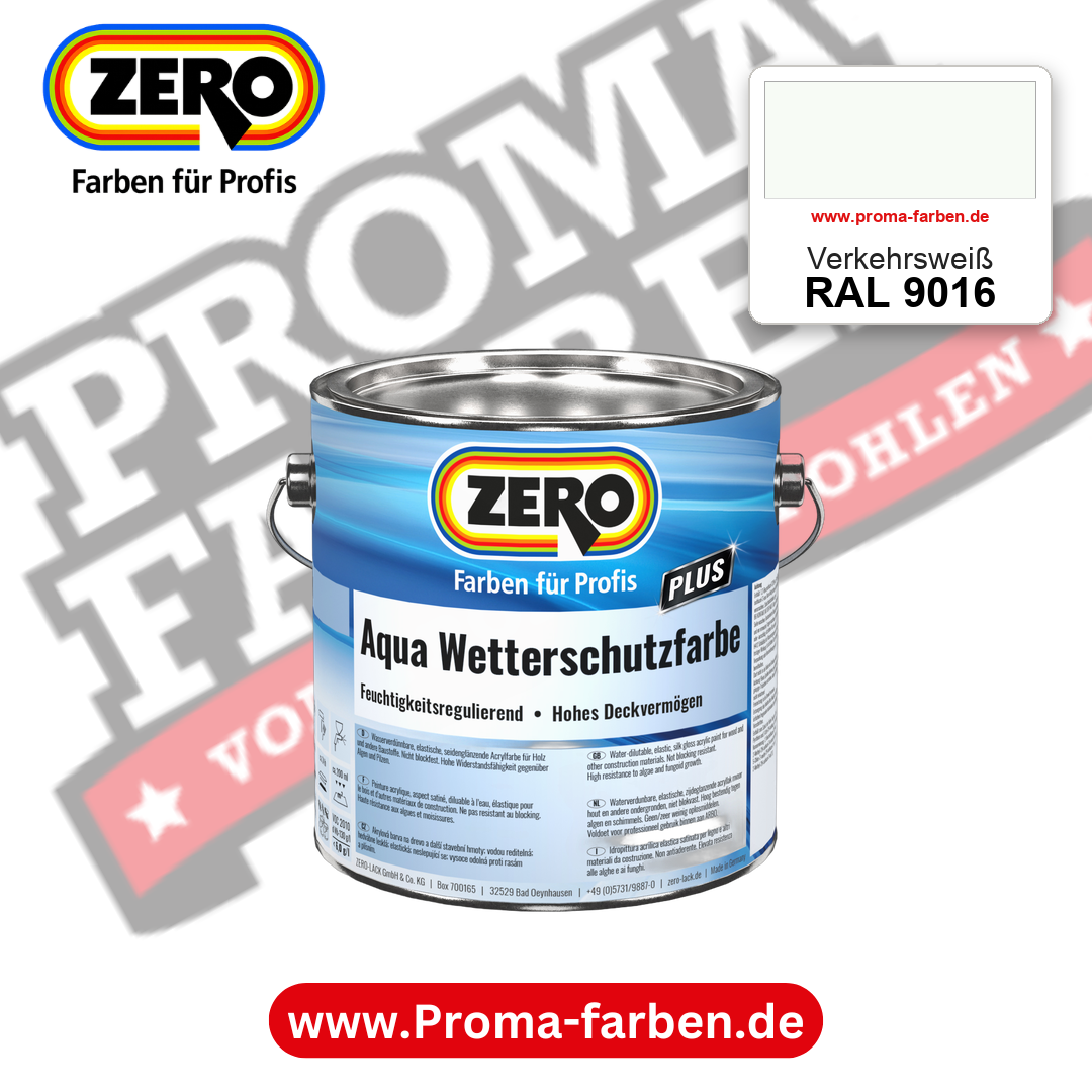 ZERO Aqua Wetterschutzfarbe RAL 9016 Verkehrsweiß – im ZERO-MiX-System, online kaufen bei Proma Farben
