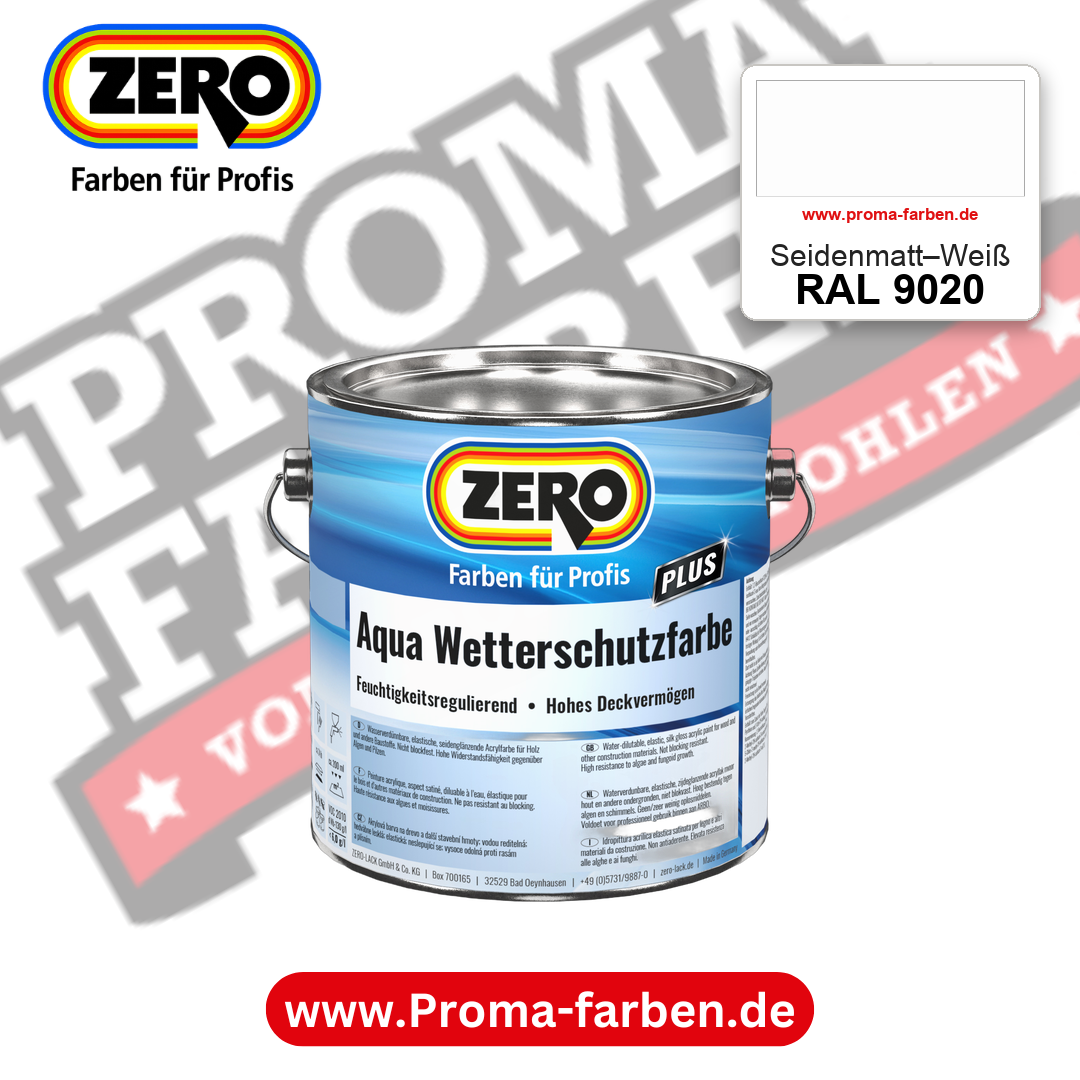 ZERO Aqua Wetterschutzfarbe RAL 9020 Seidenmatt–Weiß – im ZERO-MiX-System, online kaufen bei Proma Farben