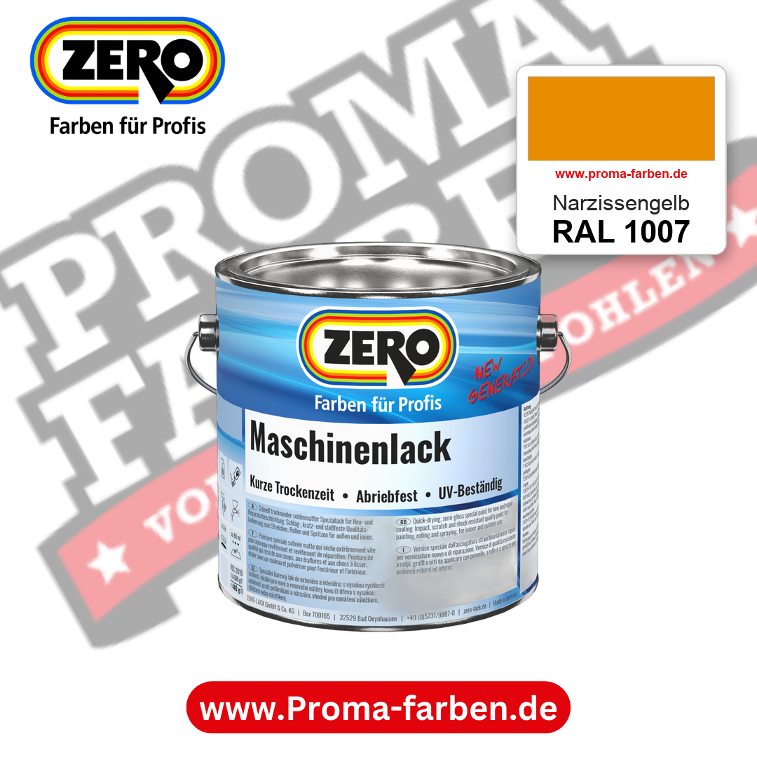 Zero Maschinenlack RAL 1007 Narzissengelb – seidenmatter Alkydharz-Maschinenlack, online kaufen bei Proma Farben
