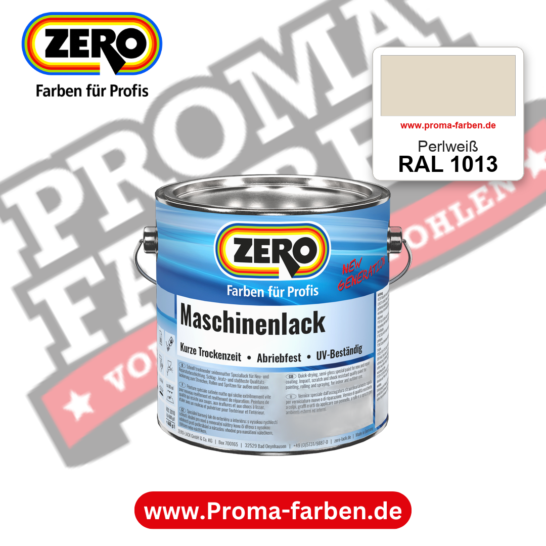 Zero Maschinenlack RAL 1013 Perlweiß – seidenmatter Alkydharz-Maschinenlack, online kaufen bei Proma Farben
