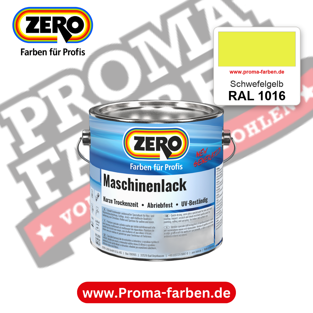 Zero Maschinenlack RAL 1016 Schwefelgelb – seidenmatter Alkydharz-Maschinenlack, online kaufen bei Proma Farben