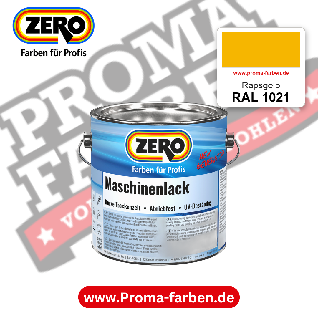 Zero Maschinenlack RAL 1021 Rapsgelb – seidenmatter Alkydharz-Maschinenlack, online kaufen bei Proma Farben