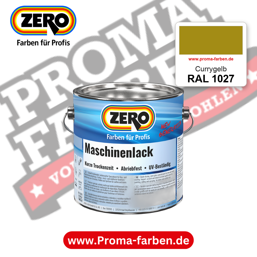 Zero Maschinenlack RAL 1027 Currygelb – seidenmatter Alkydharz-Maschinenlack, online kaufen bei Proma Farben
