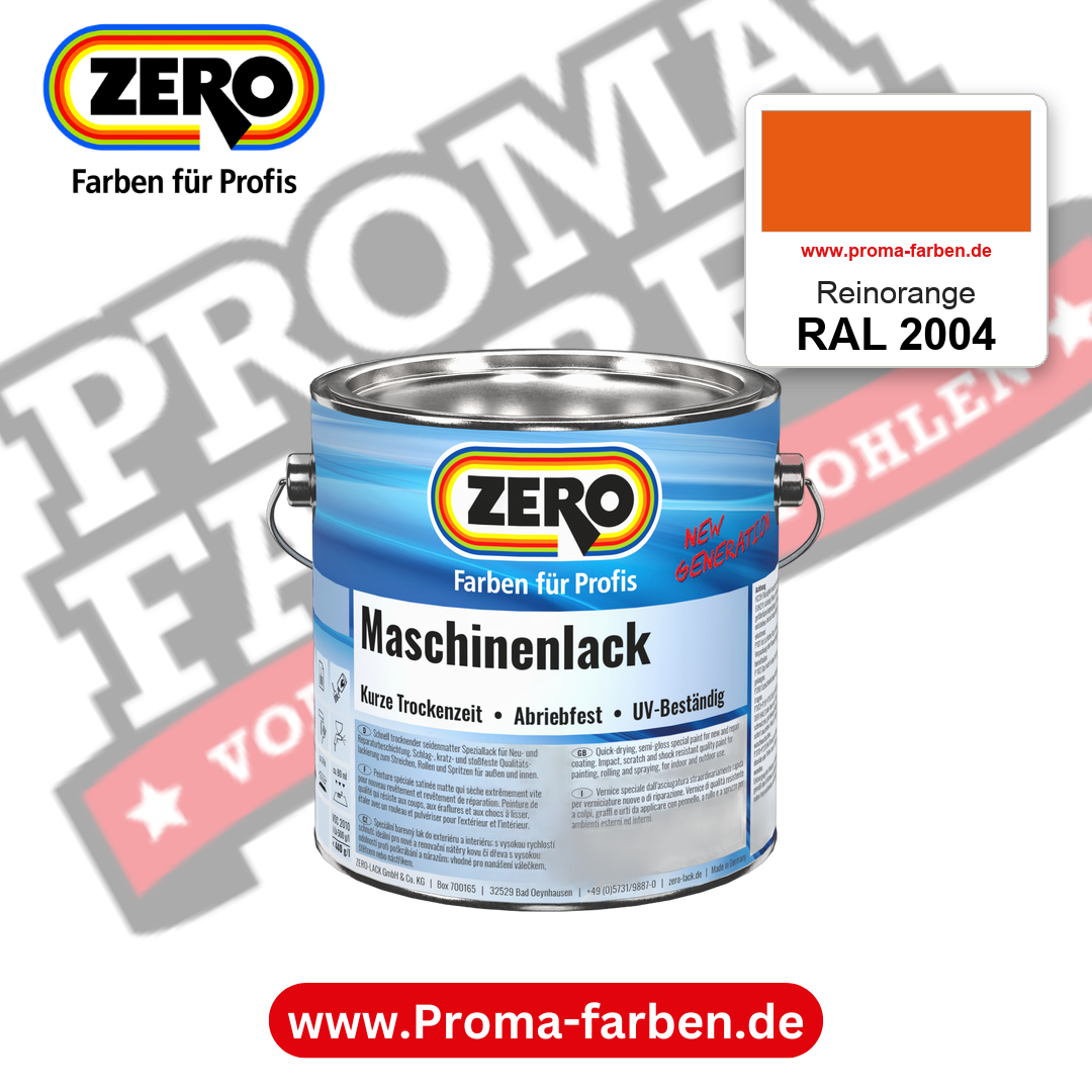Zero Maschinenlack RAL 2004 Reinorange – seidenmatter Alkydharz-Maschinenlack, online kaufen bei Proma Farben
