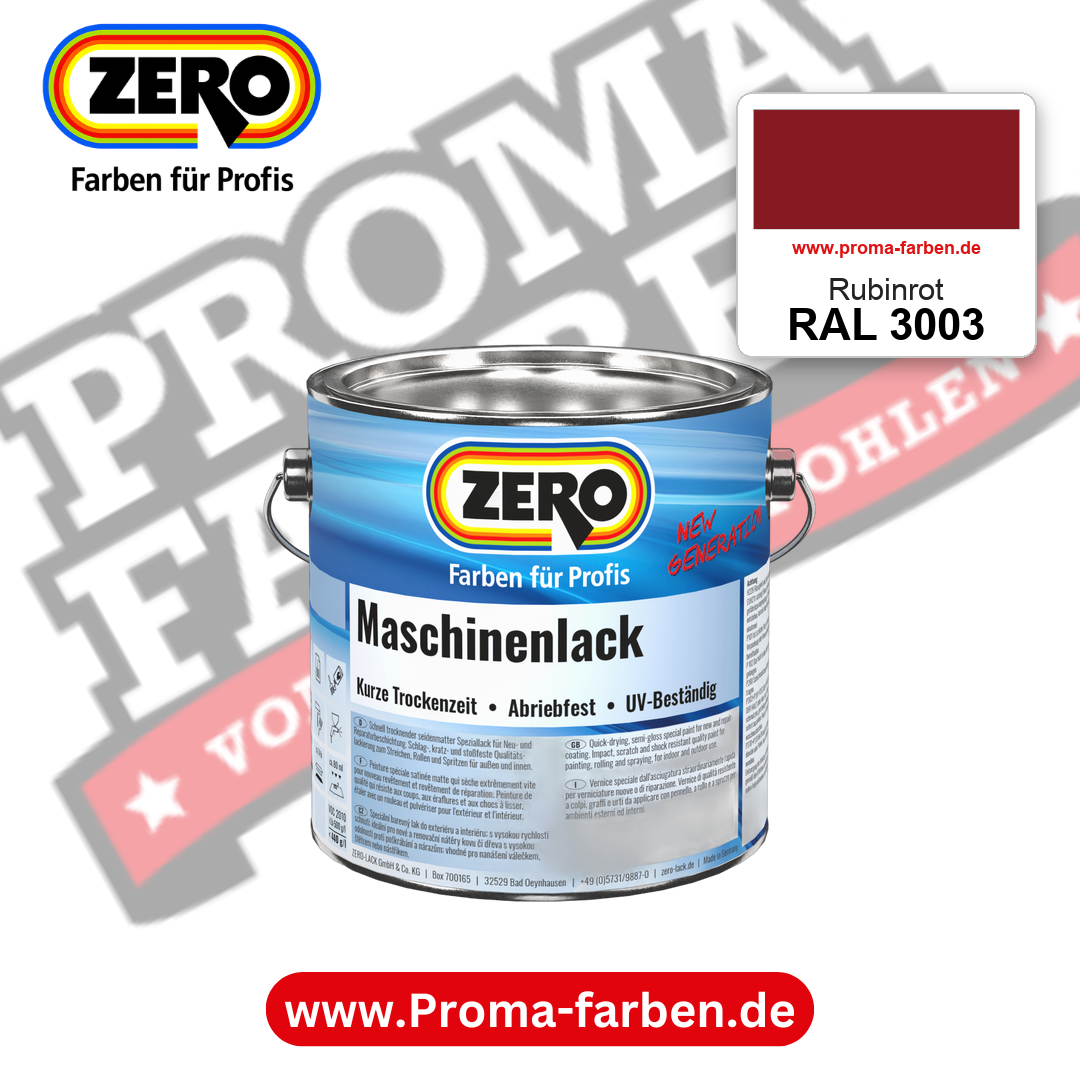 Zero Maschinenlack RAL 3003 Rubinrot – seidenmatter Alkydharz-Maschinenlack, online kaufen bei Proma Farben