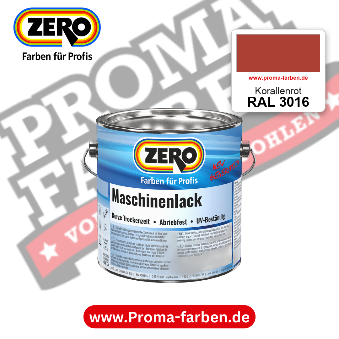 Zero Maschinenlack RAL 3016 Korallenrot – seidenmatter Alkydharz-Maschinenlack, online kaufen bei Proma Farben