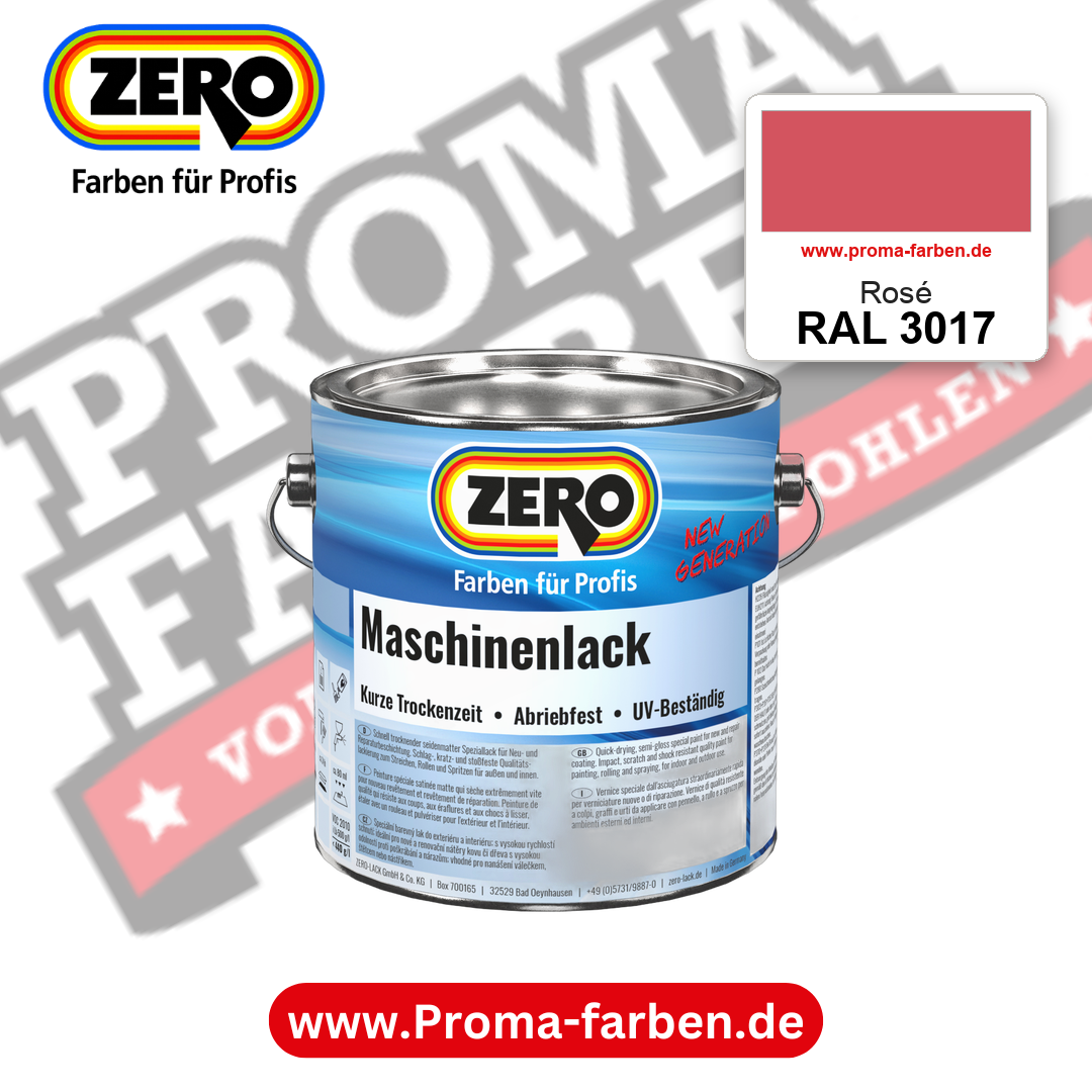 Zero Maschinenlack RAL 3017 Rosé – seidenmatter Alkydharz-Maschinenlack, online kaufen bei Proma Farben