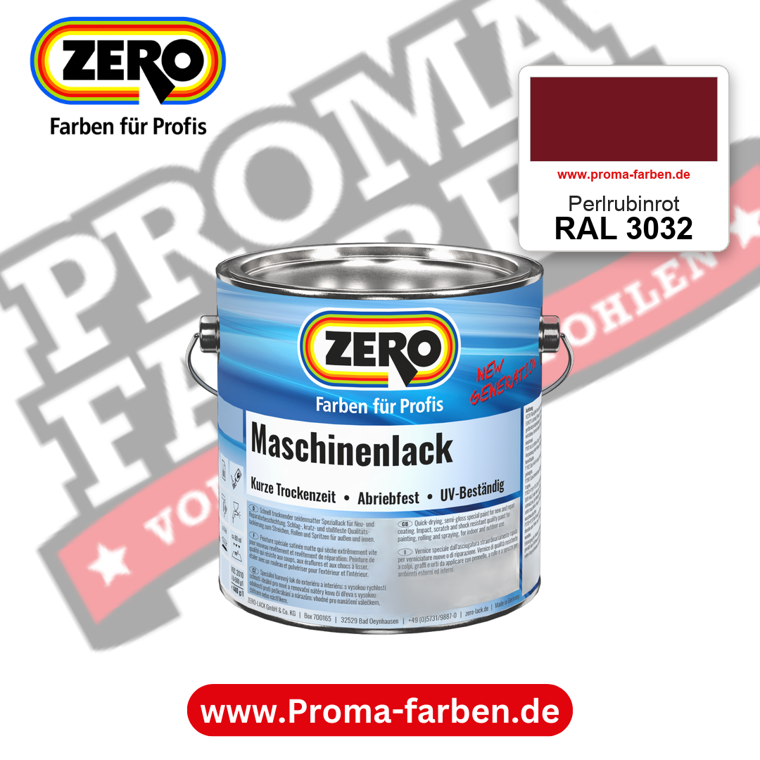 Zero Maschinenlack RAL 3032 Perlrubinrot – seidenmatter Alkydharz-Maschinenlack, online kaufen bei Proma Farben