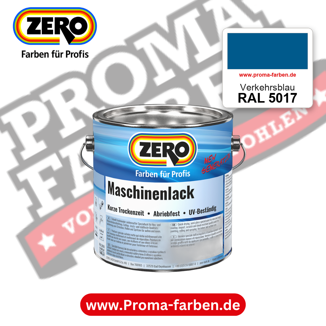 Zero Maschinenlack RAL 5017 Verkehrsblau – seidenmatter Alkydharz-Maschinenlack, online kaufen bei Proma Farben