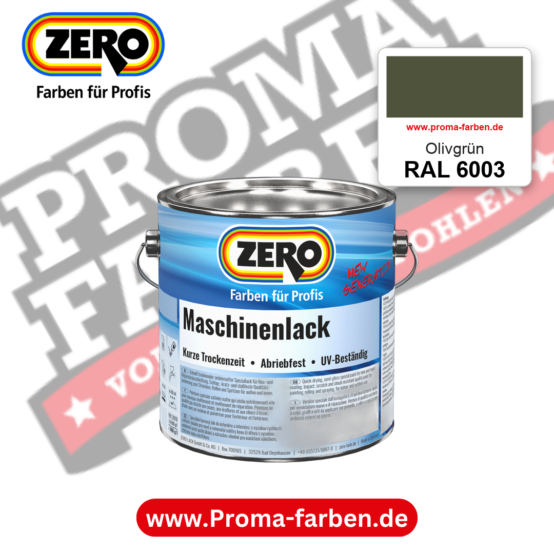 Zero Maschinenlack RAL 6003 Olivgrün – seidenmatter Alkydharz-Maschinenlack, online kaufen bei Proma Farben