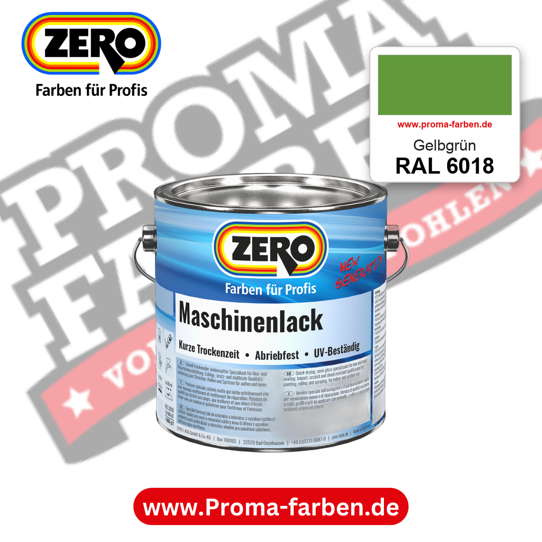 Zero Maschinenlack RAL 6018 Gelbgrün – seidenmatter Alkydharz-Maschinenlack, online kaufen bei Proma Farben