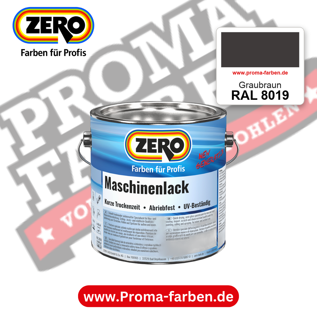 Zero Maschinenlack RAL 8019 Graubraun – seidenmatter Alkydharz-Maschinenlack, online kaufen bei Proma Farben