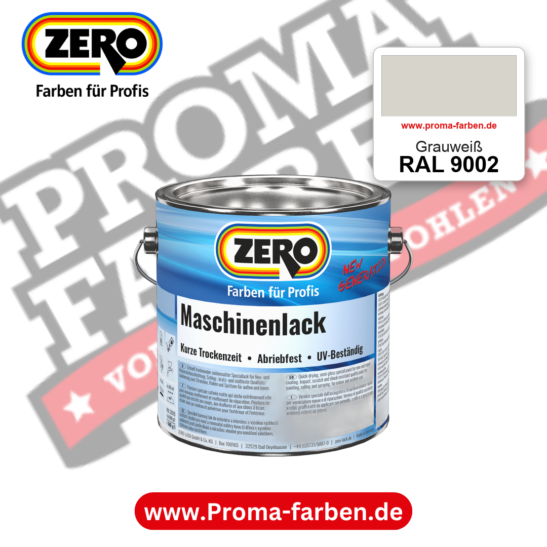 Zero Maschinenlack RAL 9002 Grauweiß – seidenmatter Alkydharz-Maschinenlack, online kaufen bei Proma Farben