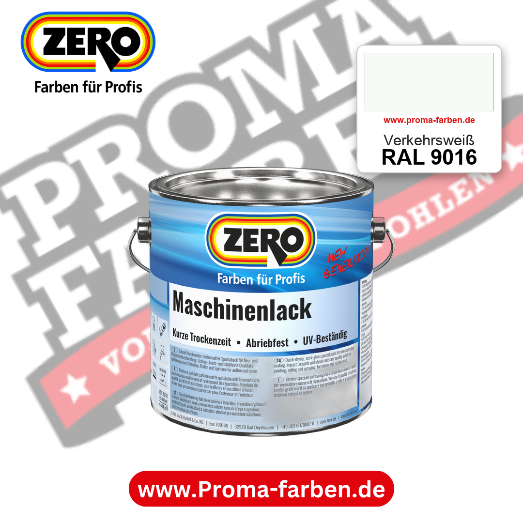 Zero Maschinenlack RAL 9016 Verkehrsweiß – seidenmatter Alkydharz-Maschinenlack, online kaufen bei Proma Farben