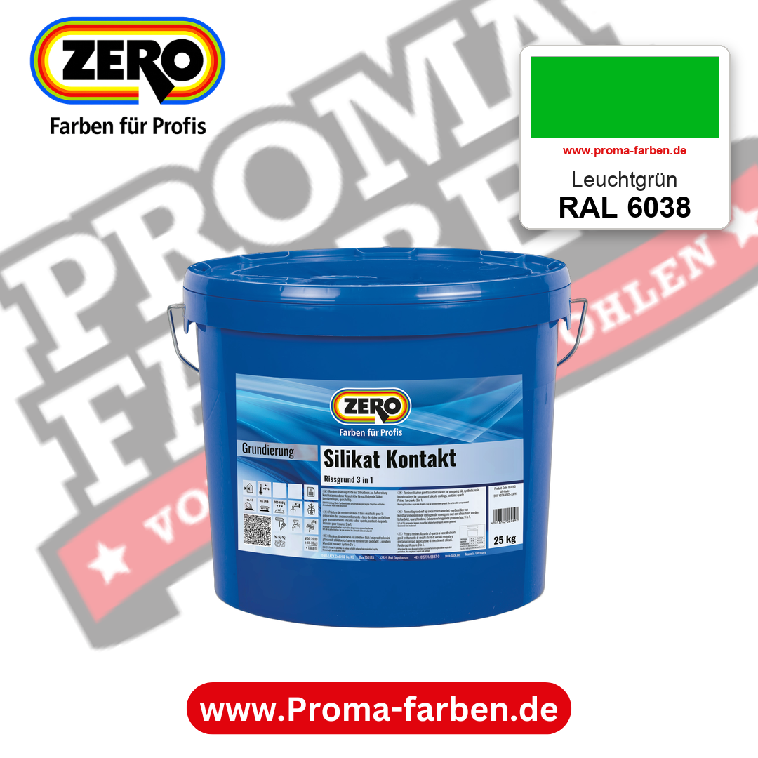 ZERO Sol-Silikatfarbe RAL 6038 Leuchtgrün – im ZERO-MiX-System, online kaufen bei Proma Farben