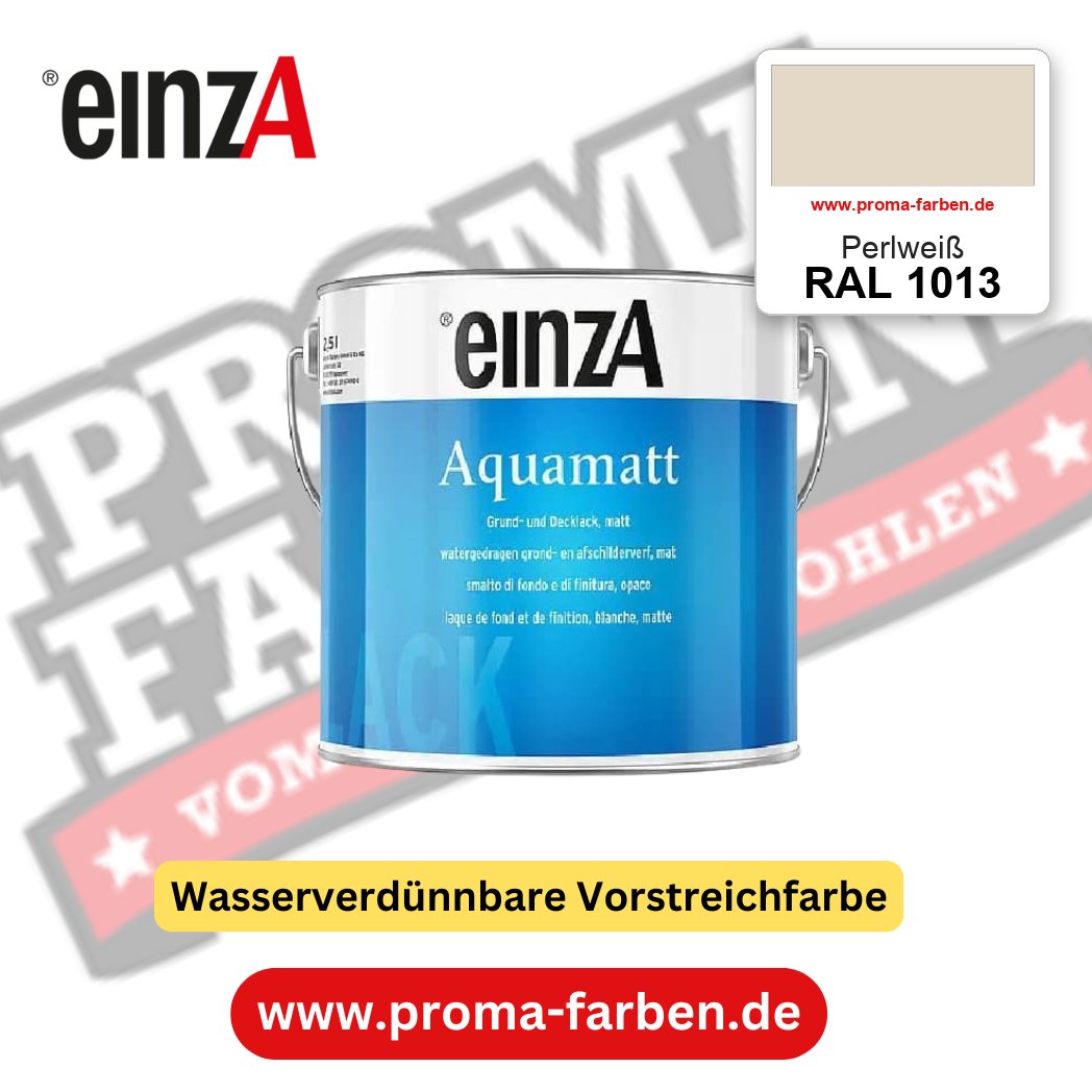 einzA Aquamatt RAL 1013 Perlweiß – matte, wasserverdünnbare Acryl-PU-Lackfarbe, online kaufen bei Proma Farben
