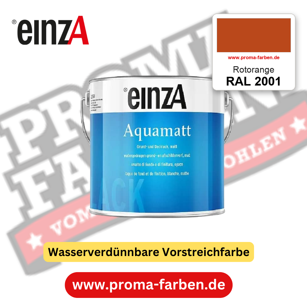einzA Aquamatt RAL 2001 Rotorange – matte, wasserverdünnbare Acryl-PU-Lackfarbe, online kaufen bei Proma Farben