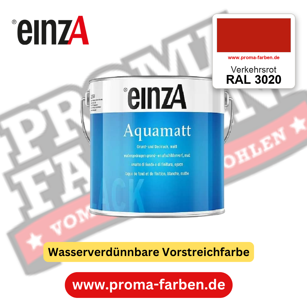 einzA Aquamatt RAL 3020 Verkehrsrot – matte, wasserverdünnbare Acryl-PU-Lackfarbe, online kaufen bei Proma Farben