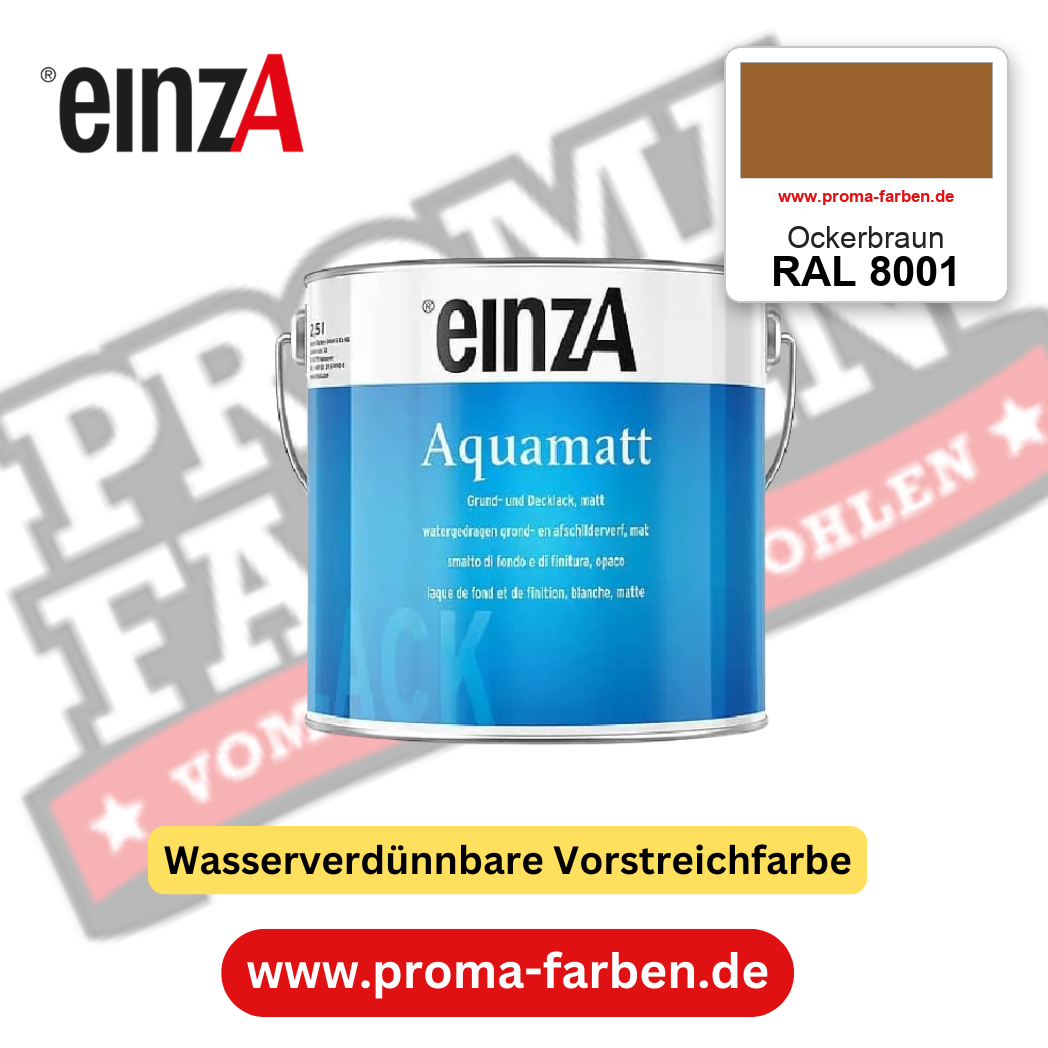 einzA Aquamatt RAL 8001 Ockerbraun – matte, wasserverdünnbare Acryl-PU-Lackfarbe, online kaufen bei Proma Farben