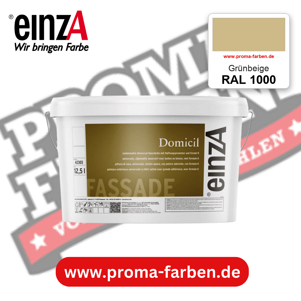 einzA Domicil Fassadenfarbe RAL 1000 Grünbeige – seidenmatte Fassadenfarbe, online kaufen bei Proma Farben