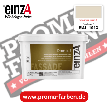 einzA Domicil Fassadenfarbe RAL 1013 Perlweiß – seidenmatte Fassadenfarbe, online kaufen bei Proma Farben