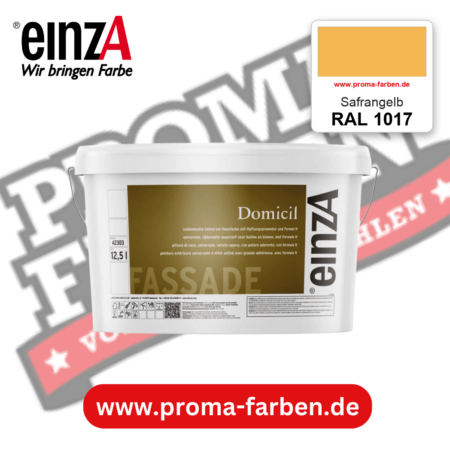 einzA Domicil Fassadenfarbe RAL 1017 Safrangelb – seidenmatte Fassadenfarbe, online kaufen bei Proma Farben