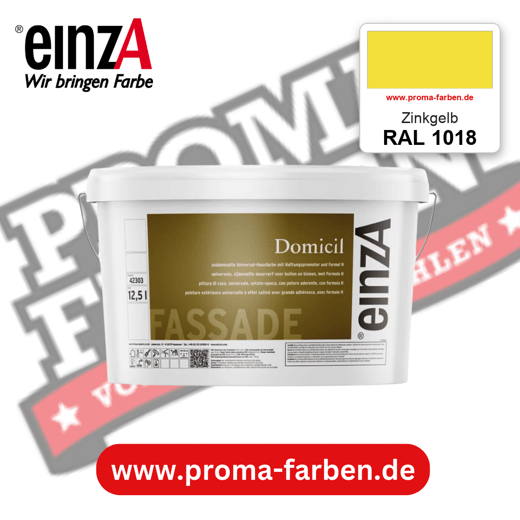 einzA Domicil Fassadenfarbe RAL 1018 Zinkgelb – seidenmatte Fassadenfarbe, online kaufen bei Proma Farben