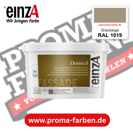 einzA Domicil Fassadenfarbe RAL 1019 Graubeige – seidenmatte Fassadenfarbe, online kaufen bei Proma Farben