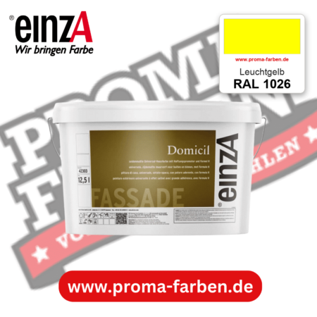 einzA Domicil Fassadenfarbe RAL 1026 Leuchtgelb – seidenmatte Fassadenfarbe, online kaufen bei Proma Farben