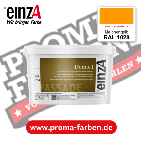 einzA Domicil Fassadenfarbe RAL 1028 Melonengelb – seidenmatte Fassadenfarbe, online kaufen bei Proma Farben