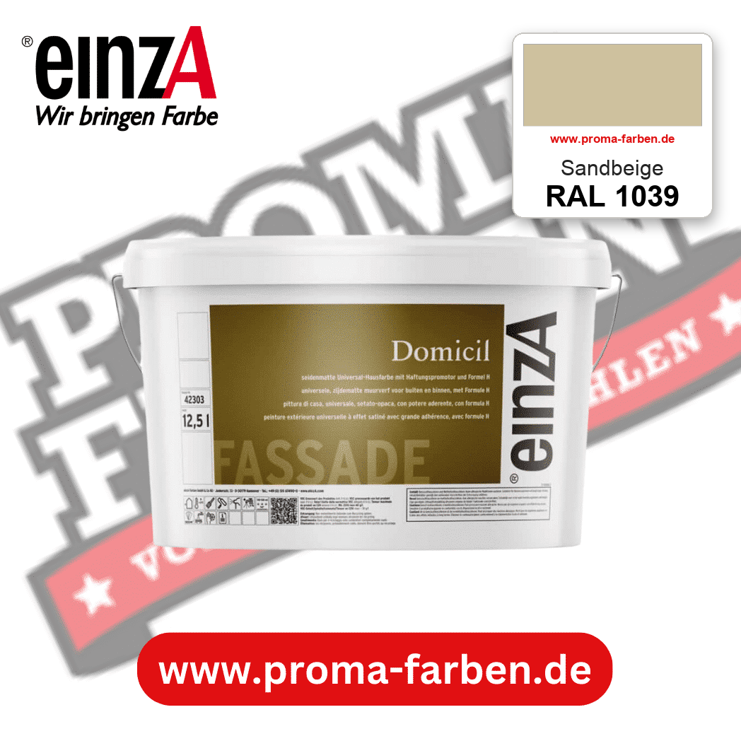 einzA Domicil Fassadenfarbe RAL 1039 Sandbeige – seidenmatte Fassadenfarbe, online kaufen bei Proma Farben