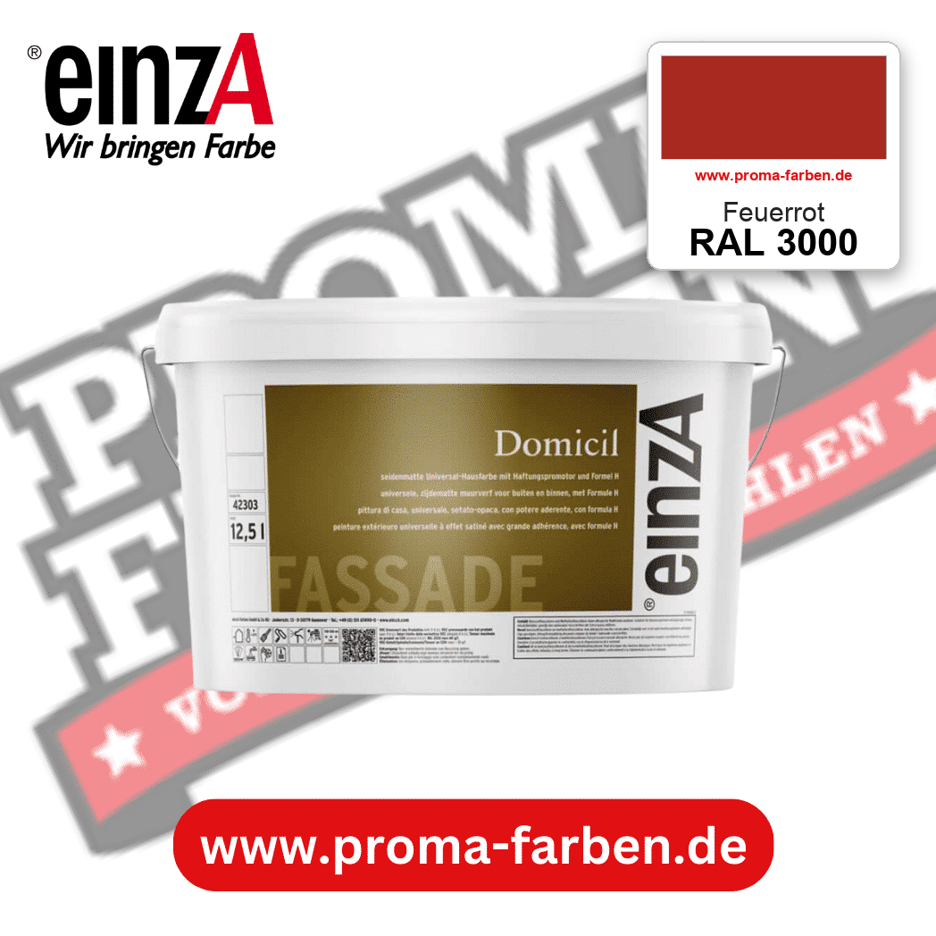 einzA Domicil Fassadenfarbe RAL 3000 Feuerrot – seidenmatte Fassadenfarbe, online kaufen bei Proma Farben