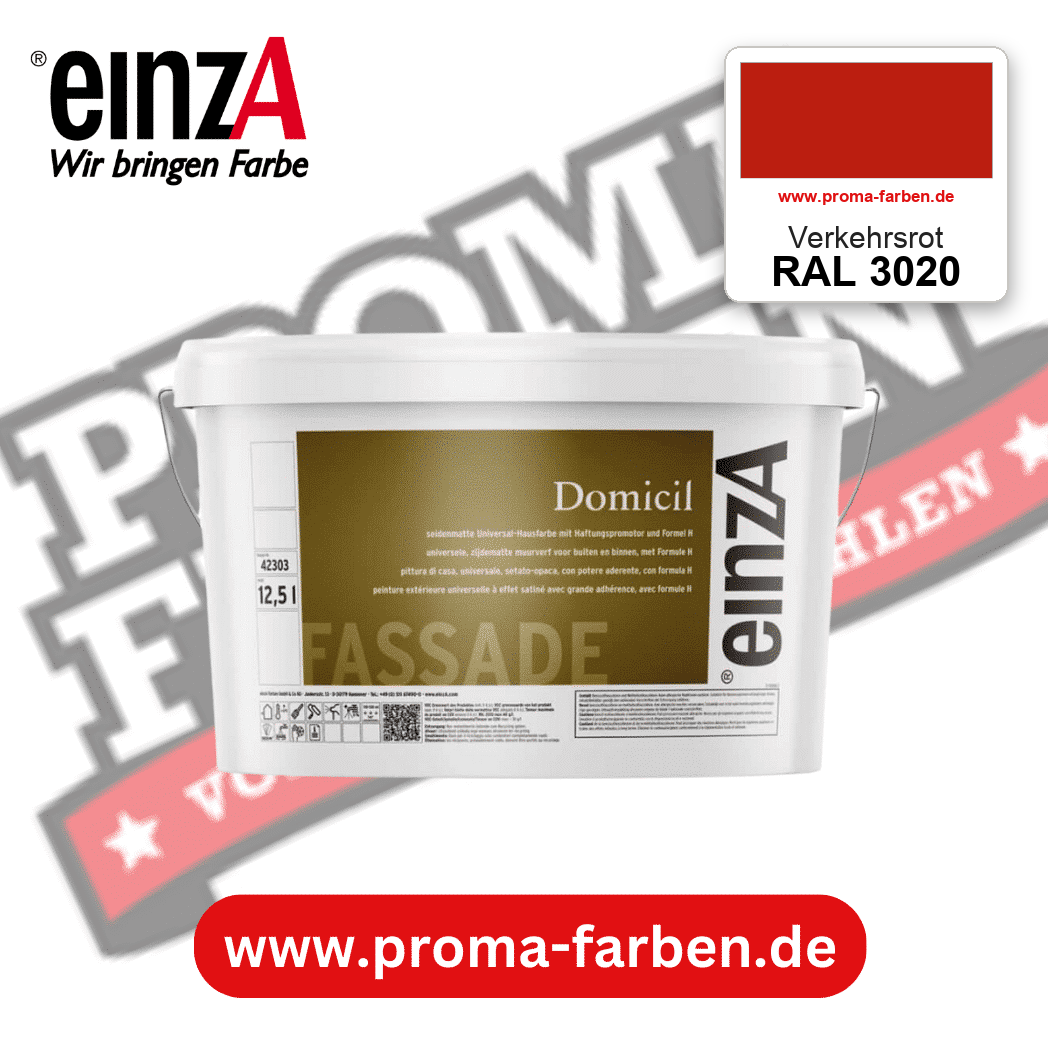einzA Domicil Fassadenfarbe RAL 3020 Verkehrsrot – seidenmatte Fassadenfarbe, online kaufen bei Proma Farben