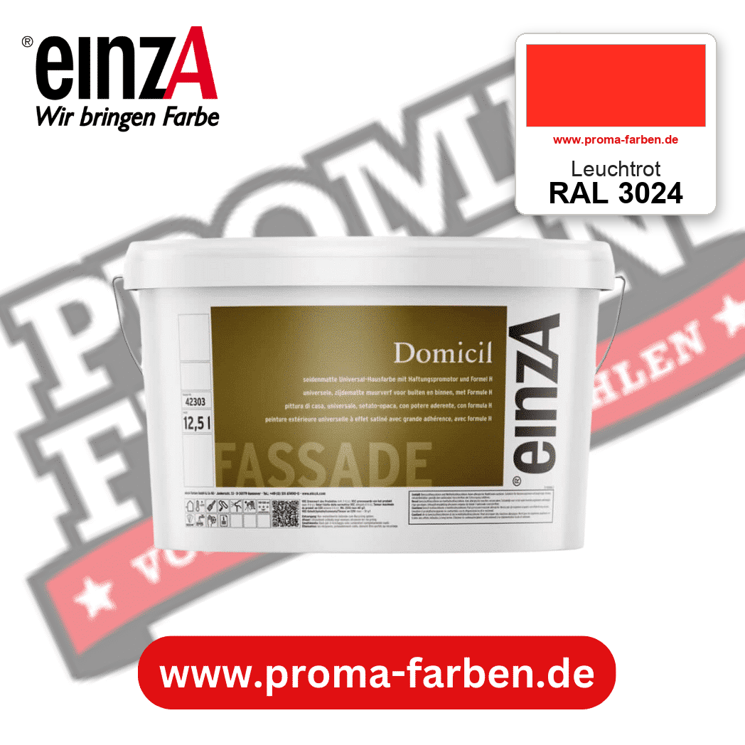 einzA Domicil Fassadenfarbe RAL 3024 Leuchtrot – seidenmatte Fassadenfarbe, online kaufen bei Proma Farben