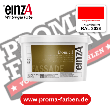 einzA Domicil Fassadenfarbe RAL 3026 Leuchthellrot – seidenmatte Fassadenfarbe, online kaufen bei Proma Farben