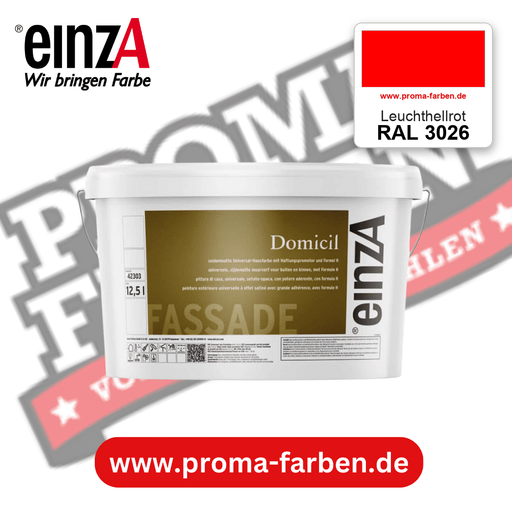 einzA Domicil Fassadenfarbe RAL 3026 Leuchthellrot – seidenmatte Fassadenfarbe, online kaufen bei Proma Farben