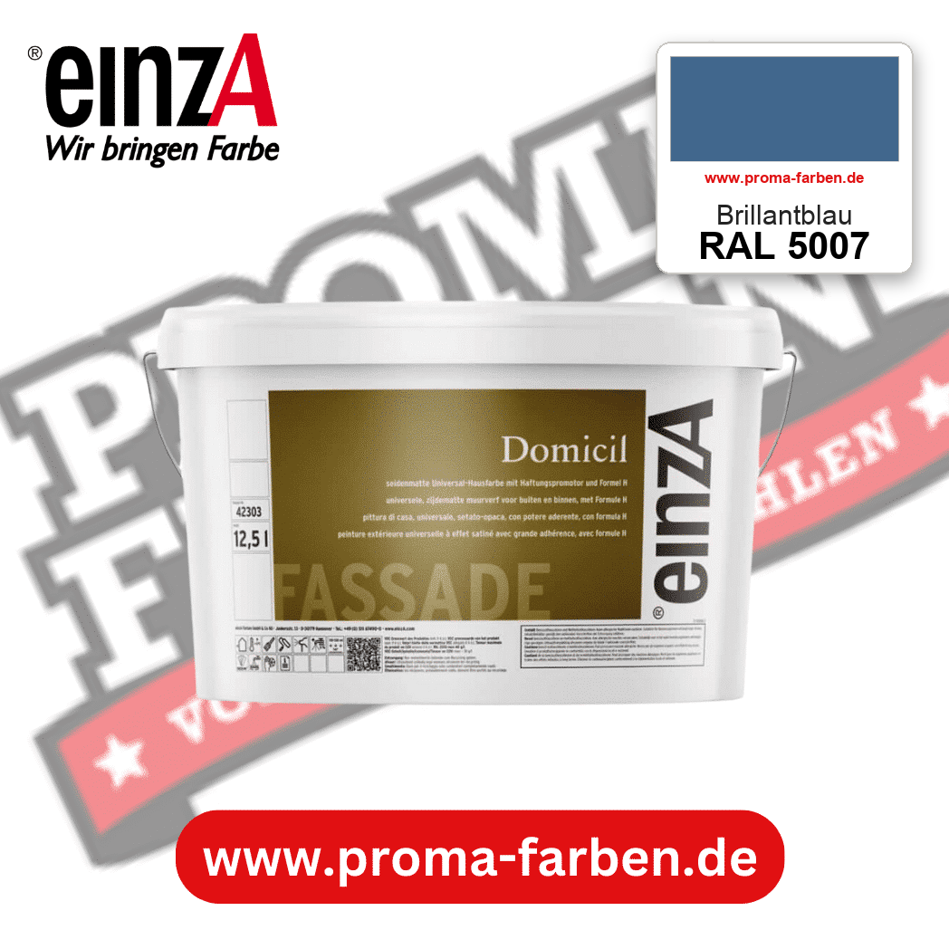 einzA Domicil Fassadenfarbe RAL 5007 Brillantblau – seidenmatte Fassadenfarbe, online kaufen bei Proma Farben