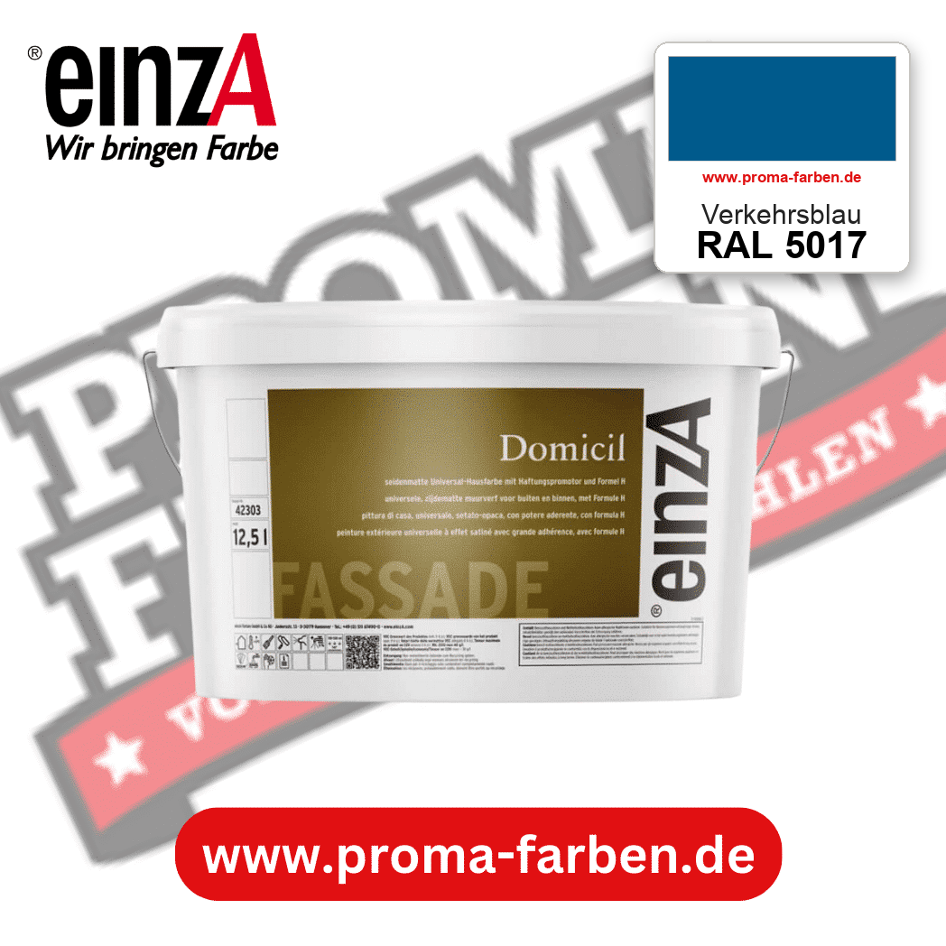 einzA Domicil Fassadenfarbe RAL 5017 Verkehrsblau – seidenmatte Fassadenfarbe, online kaufen bei Proma Farben