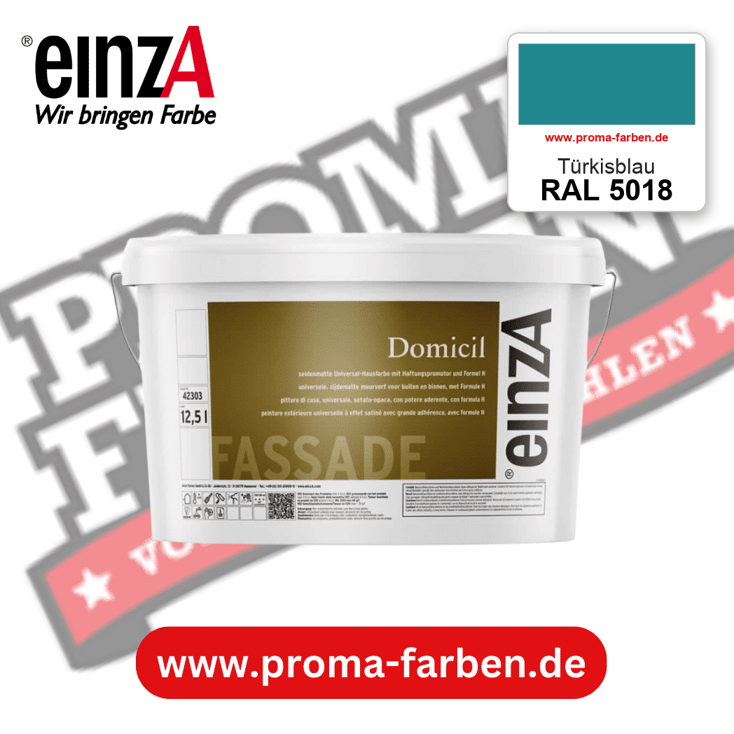 einzA Domicil Fassadenfarbe RAL 5018 Türkisblau – seidenmatte Fassadenfarbe, online kaufen bei Proma Farben