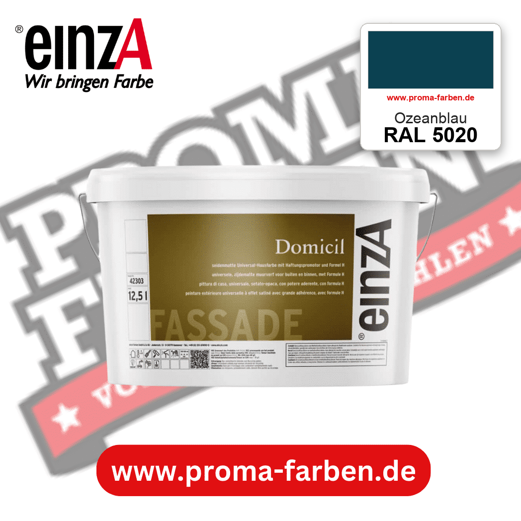 einzA Domicil Fassadenfarbe RAL 5020 Ozeanblau – seidenmatte Fassadenfarbe, online kaufen bei Proma Farben